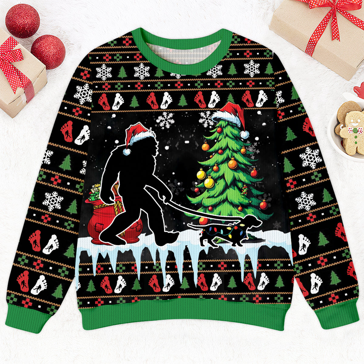Bigfoot Walk Dachshund Dog Christmas Ugly Sweater