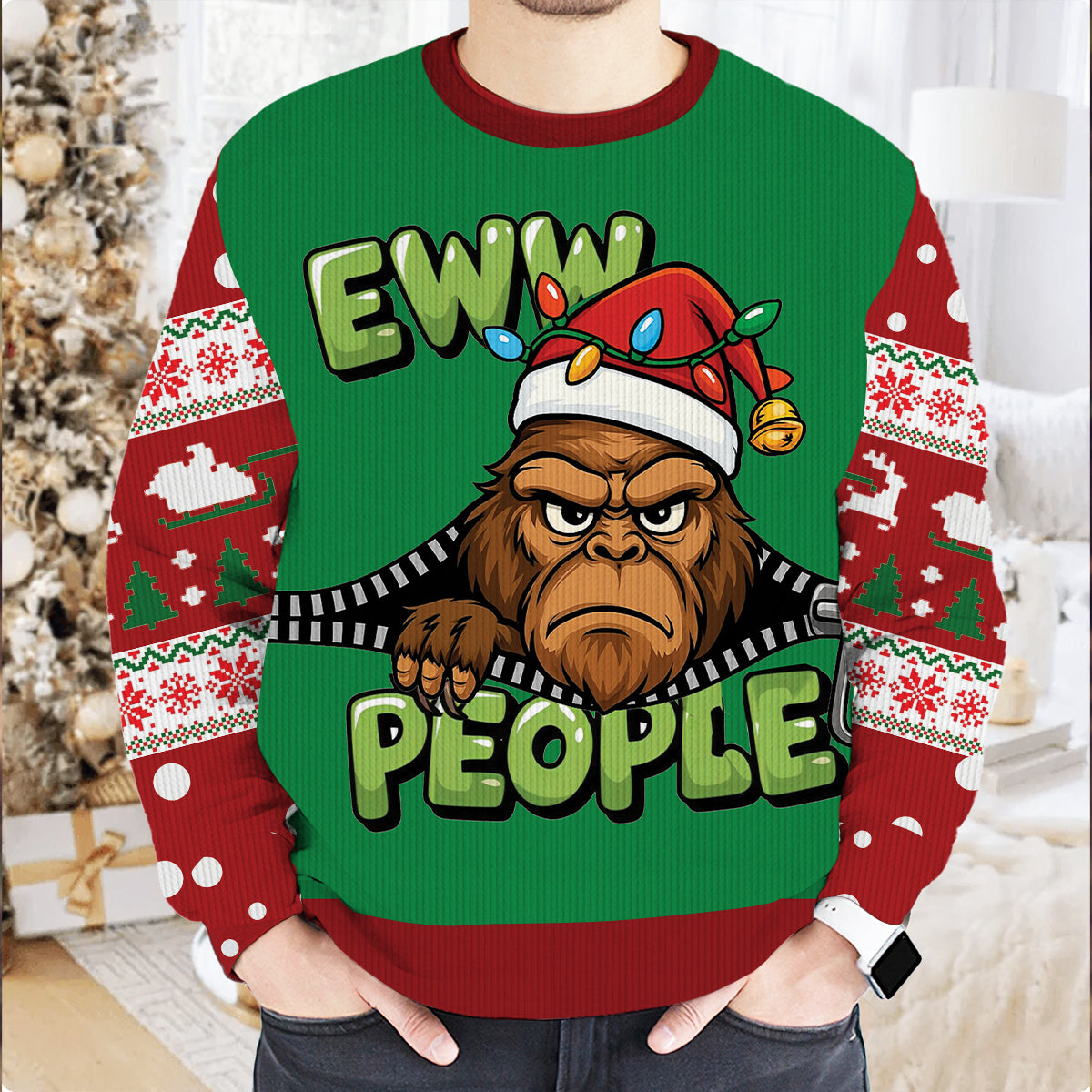 Funny Bigfoot Ew People Ugly Sweater